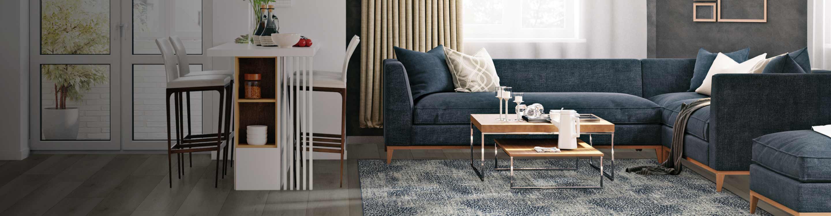 grey toned area rug in a living room